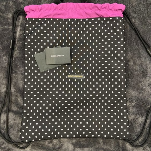 Dolce & Gabbana Black Dotted Adjustable Drawstring Women Nap Sack Bag - Picture 10 of 10